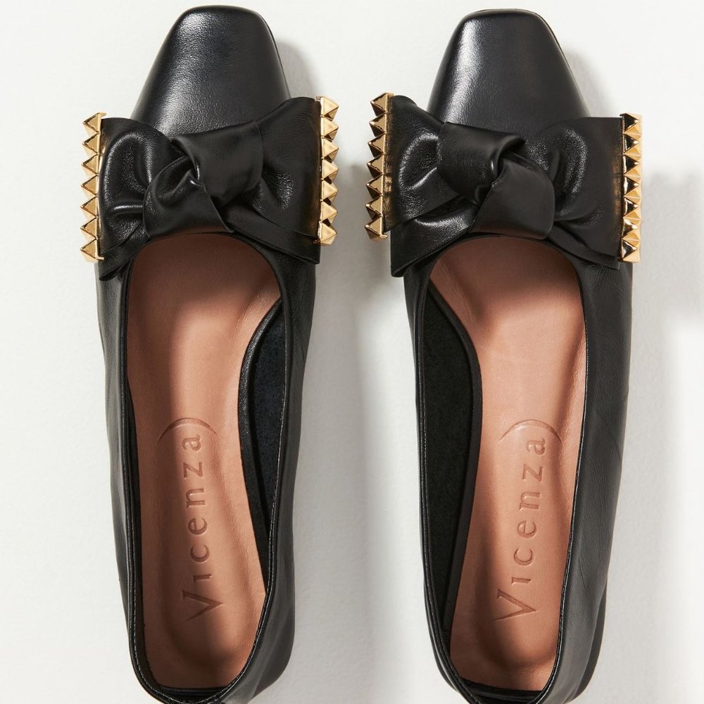 Anthropologie X Vicenza Bow Square Toe Flats Size 6